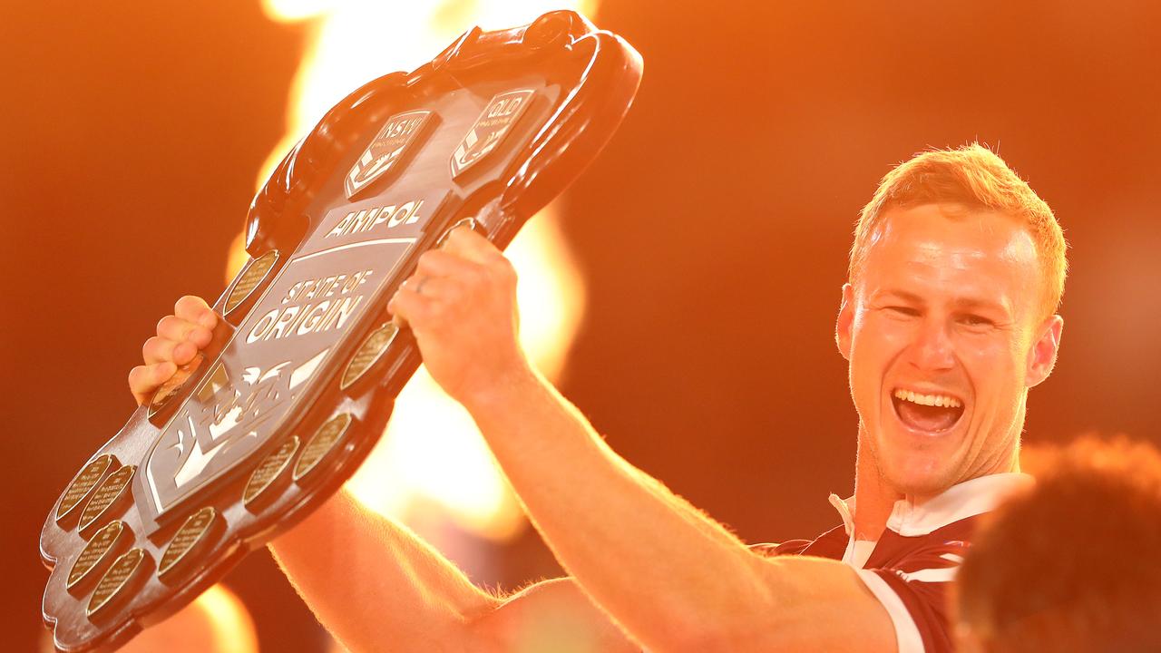 Daly Cherry-Evans delivered a mic-drop moment when he lifted the Shield. Picture: Chris Hyde/Getty