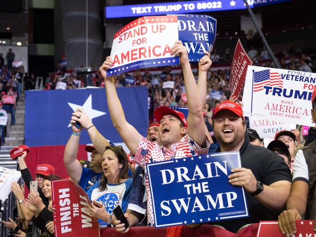 Supporters cheer during a campaign rally by US President Donald Trump in Houston, Texasas. Picture: AFP