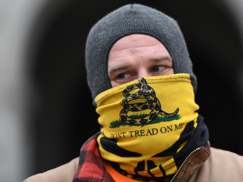 A supporter of Donald Trump outside the Pennsylvania Capitol Building. Picture: Getty