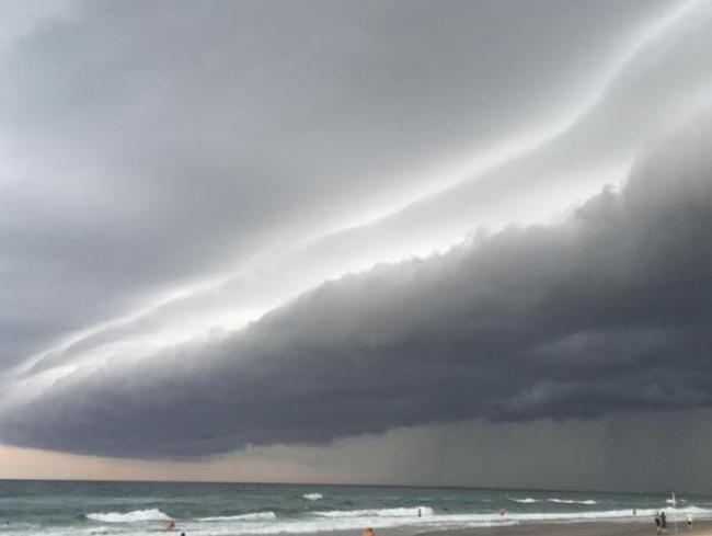 A severe thunderstorm lashed the Gold Coast and northern New South Wales this afternoon and into the evening. While the rain and hail sent most people diving and running for cover, some budding photographers snapped away at the dark cloud formations. This photo was taken by Lauralee ‘Founds’ Thorogood