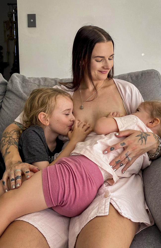 But when Bowie turned two, he showed no signs of wanting to give up breastfeeding so the mum continued – even after she had her daughter, Tiger Lily, now four, in May 2020. Picture: SWNS