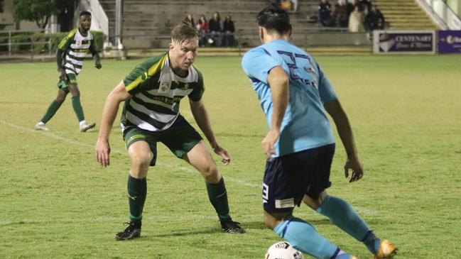 Western Pride defender Mark Ingerson led his young side superbly. Picture: Christina Moran