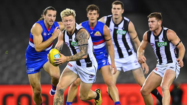 Jordan De Goey in action for the Magpies. Picture: Getty Images