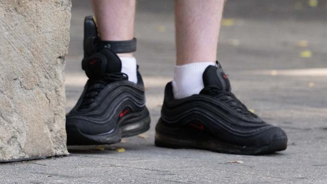 ADELAIDE/ KAURNA YARTA, AUSTRALIA - NewsWire Photos FEBRUARY 13, 2024: Ankle bracelets for electronic monitoring by police are seen being worn outside of Adelaide Magistrates Court. Picture: NCA NewsWire / Morgan Sette