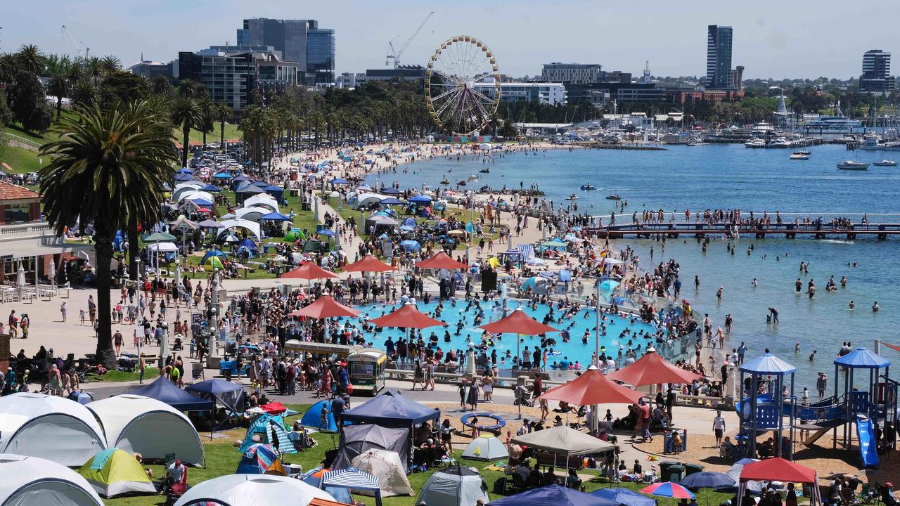 Eastern Beach Geelong Cup Day crowds. Picture: Mark Wilson