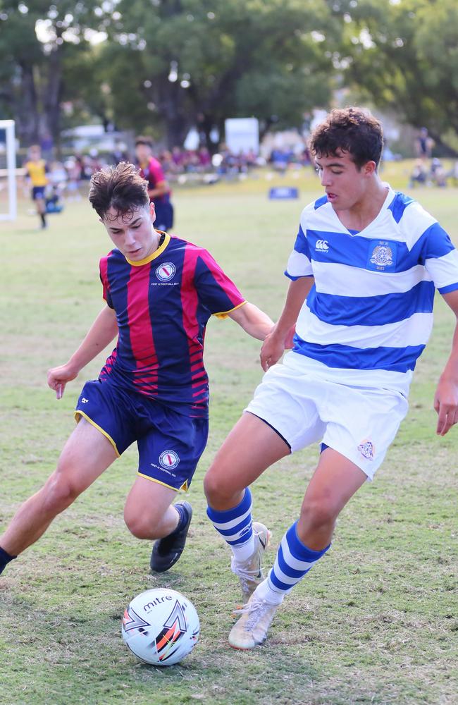 GPS First XI football between Brisbane State High and Nudgee College. Saturday May 13, 2023. Picture: George Galanos.