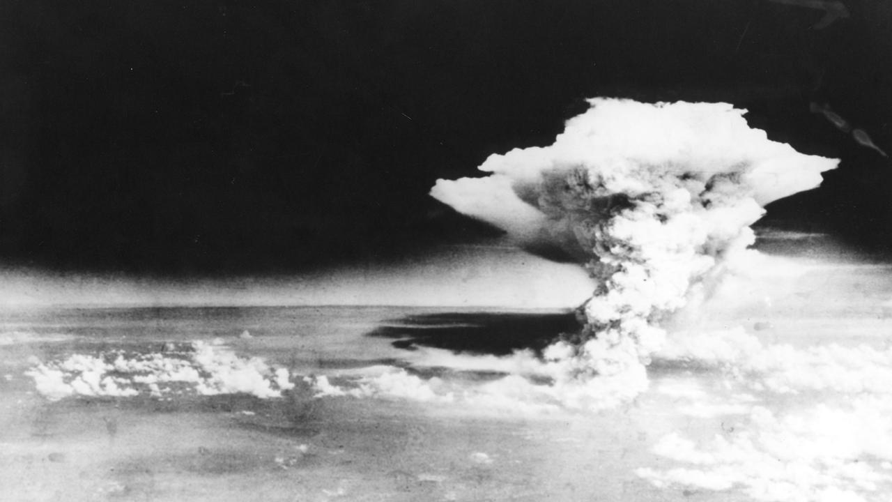 This picture taken on August 6, 1945 by the US Army and released via the Hiroshima Peace Memorial Museum shows a mushroom cloud of the atomic bomb dropped on the city of Hiroshima in Japan. Picture: AFP