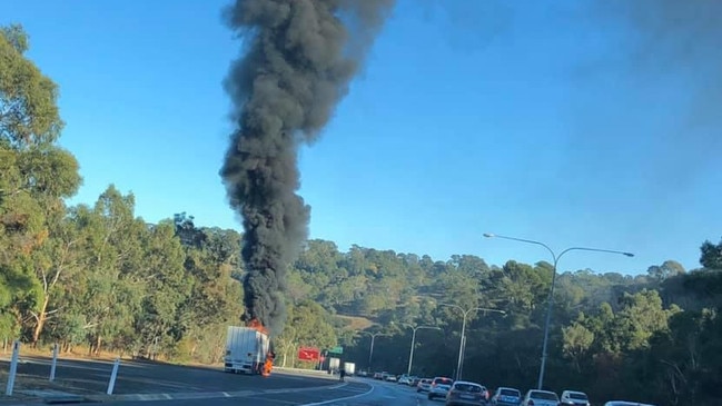 Black smoke could be seen billowing from the truck. Picture: Supplied