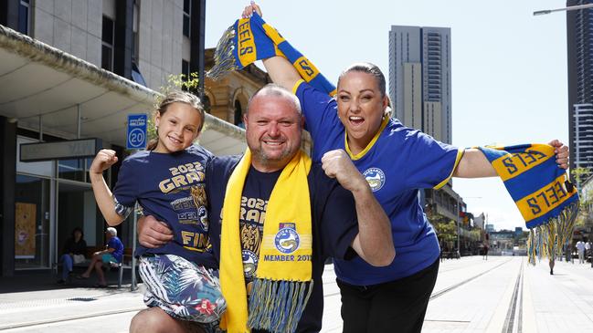 Marcus and Nicole Catt with their daughter Charli live on Penrith’s turf but their hearts are in Parramatta. Picture: Richard Dobson