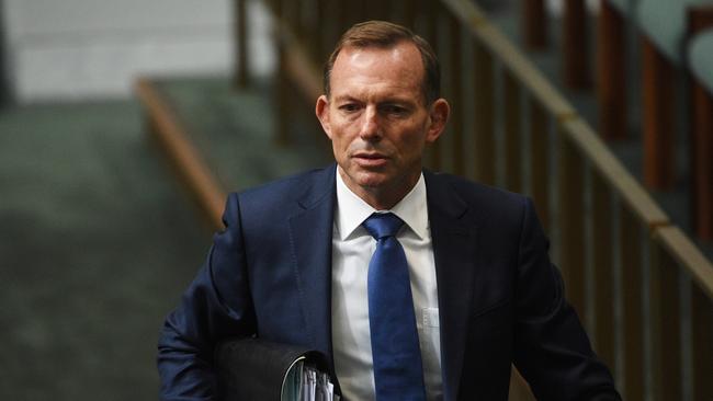 Former prime minister Tony Abbott leaves after Question Time in the House of Representatives in Canberra last week. Picture: AAP.