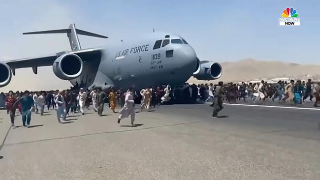 The horrific scenes at Kabul airport on August 16, 2021, made it unmistakably clear that two decades of the ‘global war on terror’ had ended ingloriously. Picture: NBC News