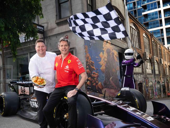 Lord Mayor Nick Reece and Damian Snell in Flinders Lane. Picture: Tony Gough