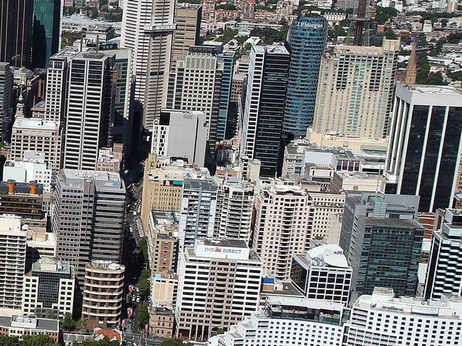 *** SUNDAY TELEGRAPH FOR LATE NOVEMBER 2017 - DO NOT USE BEFORE - MUST CHECK WITH JEFF DARMANIN BEFORE USING ***Sydney CBD shot from a helicopter looking from Jones Bay to Barangaroo.