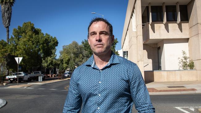 Gavin Morris, principal of Alice Springs Indigenous school Yipirinya departs Alice Springs local court with solicitor Luke Officer. Picture: Liam Mendes