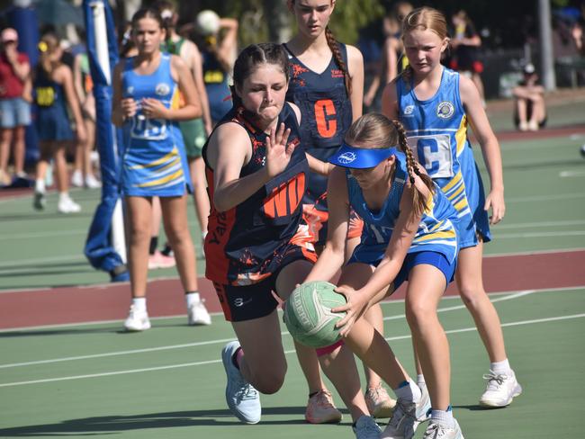 Action from Rockhampton Netball's annual Sullivan's Carnival at Jardine Park, Rockhampton, on May 24, 2025.
