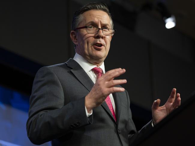 CANBERRA, AUSTRALIA - MAY 2: Minister for Health and Aged Care Mark Butler addresses the National Press Club in Canberra. Picture: NCA NewsWire / Martin Ollman