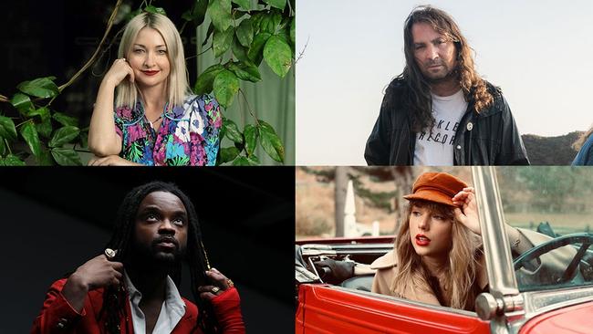 The best musical moments of 2021 include Kate Miller-Heidke, Adam Granduciel of The War On Drugs, Taylor Swift and Genesis Owusu. Pictures: Glenn Hunt (Miller-Heidke), Shawn Brackbill (Granduciel), Beth Garrabrant (Swift) and Jane Dempster (Owusu).