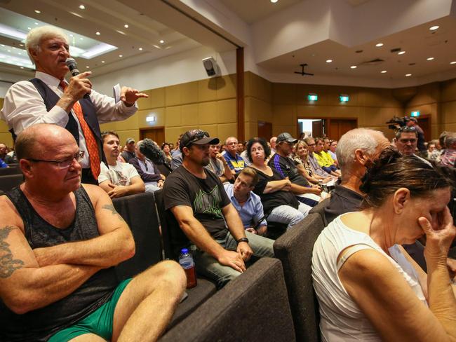 Federal Kennedy MP Bob Katter joined sacked Queensland Nickel workers at a meeting in Townsville, Queensland. Picture: Cameron Laird/The Australian