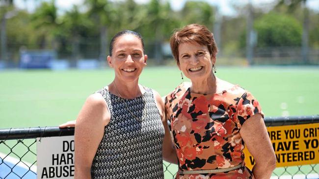 Hockey Australia president Melanie Woosnam (left) and Rockhampton Hockey Association president Barb Knowles discuss plans for the 2019 Oceania Cup. Picture: Allan Reinikka ROK091118ahockey1