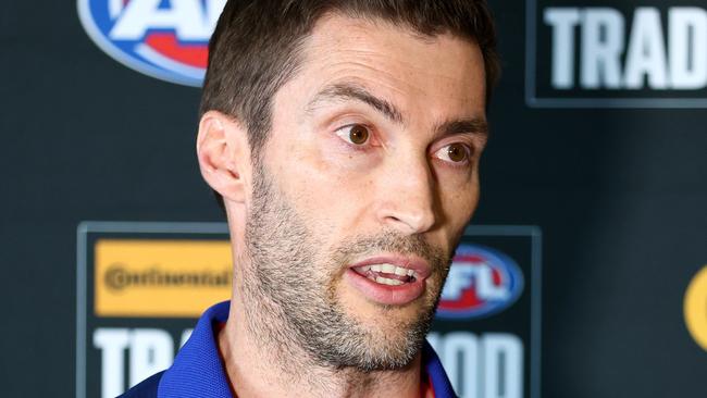 MELBOURNE, AUSTRALIA - OCTOBER 07: Sam Power, Western Bulldogs General Manager of List and Recruiting speaks during the 2024 Continental Tyres AFL Trade Period at Marvel Stadium on October 07, 2024 in Melbourne, Australia. (Photo by Josh Chadwick/AFL Photos via Getty Images)