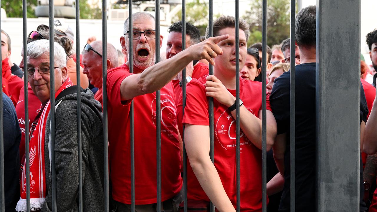 Liverpool fans were stranded outside the stadium before kick-off. (Photo by Matthias Hangst/Getty Images)