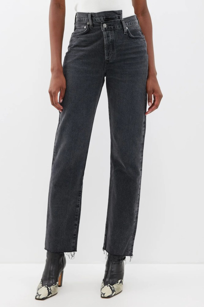 Buy BLACK CROSS-HIGH-WAIST FRONT STRAIGHT JEANS for Women Online