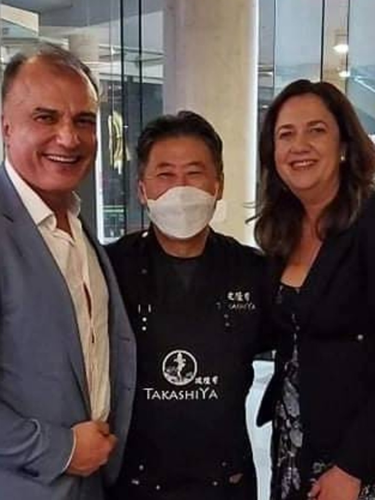 Reza Adib and Annastacia Palaszczuk with chef Takashi Nami at Takashiya