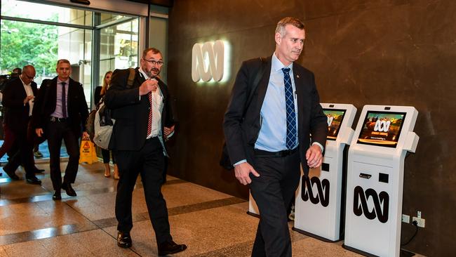 AFP officers arrive at the ABC’s Ultimo headquarters. Picture: Brendan Esposito.