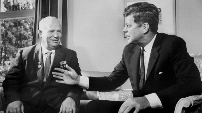 Soviet Premier Nikita Khrushchev with US President John F. Kennedy during the Vienna Summit. Picture: Getty Images.