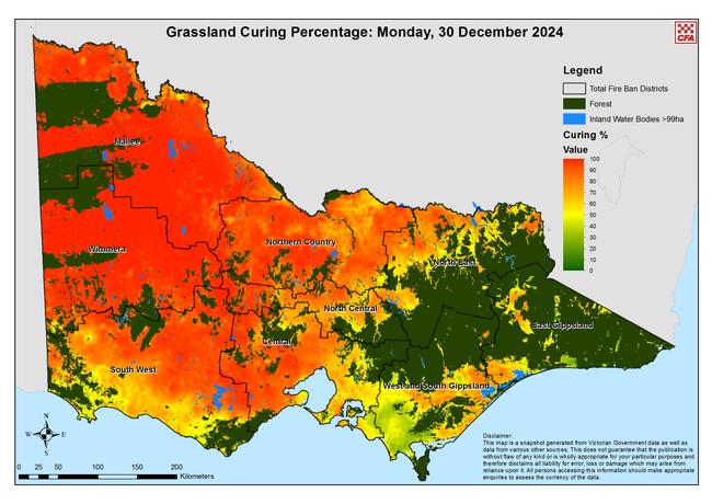 CFA grassland curing map for December 30, 2024