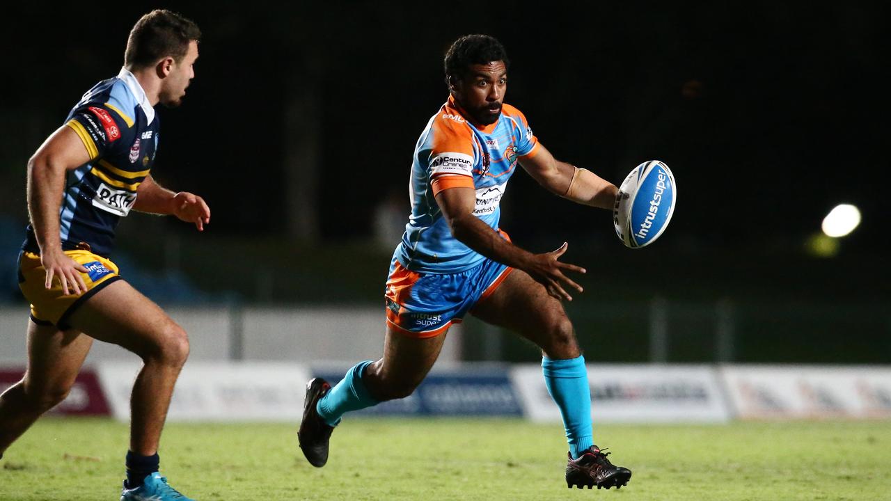 Northern Pride's Denzel King covers some metres in the Intrust Super Cup match between the Northern Pride and Norths Devils, held at Barlow Park. PICTURE: BRENDAN RADKE