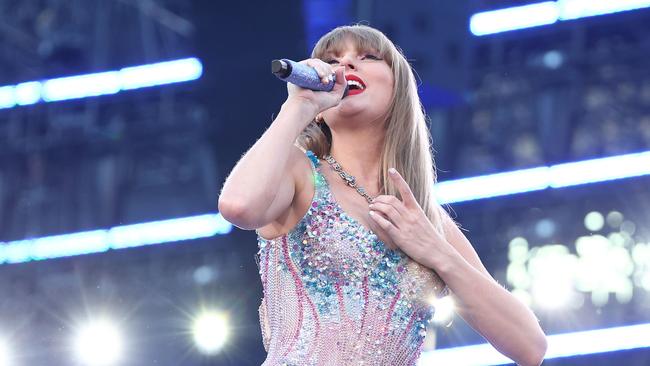 Taylor Swift performs at Melbourne Cricket Ground on February 16, 2024 in Melbourne, Australia. (Photo by Graham Denholm/TAS24/Getty Images for TAS Rights Management)