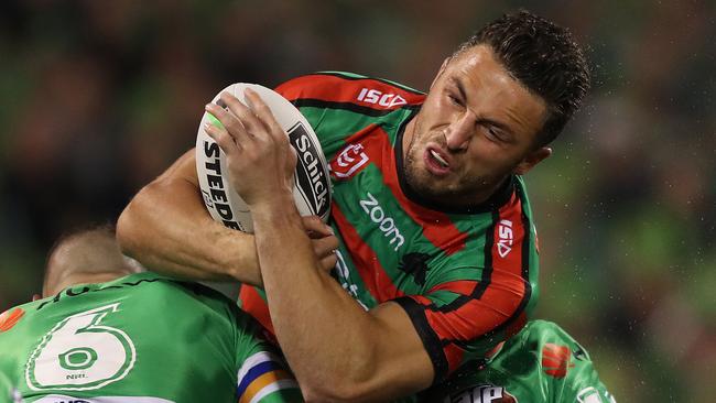 Sam Burgess looked to be hampered by injury.