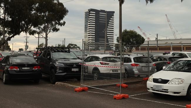 Geelong Train Station carpark is full, with some motorists finding creative ways to park. Picture: Alison Wynd