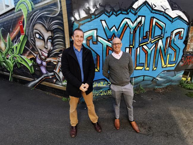 LANEWAYS: Lismore City Council Mayor Isaac Smith with Tony Duffy, Manager of Major Recreation & Cultural Facilities at Lismore City Council announcing the Lismore Laneways Project. (Credit: Adam Daunt)