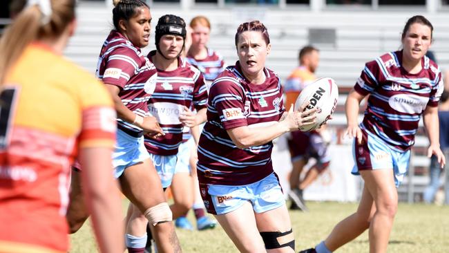 Skipper Chelsea Baker scored three tries in what was her last game for the CQ Capras on Sunday. Photo: Brendan Kirkman.