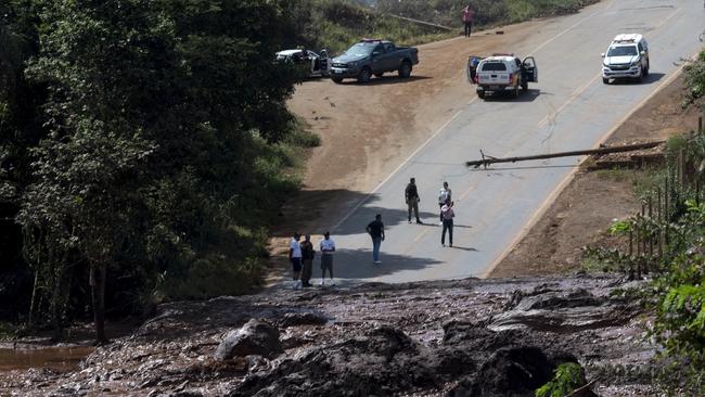 A road is blocked after Vale’s dam collapsed in Brazil. Picture: AP