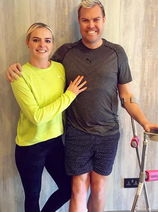 Matt Gilbertson in London with his physiotherapist Caroline Murphy.