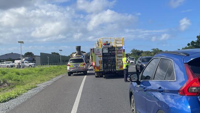 Car crash at Smithfield Bypass at 3.50pm on Thursday. Picture: supplied