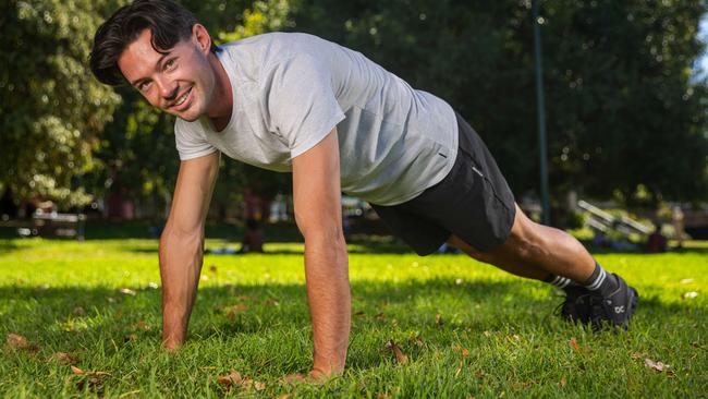 For the next six weeks we will put you on track to get your body right. Here Brandon Demura tests out a push up, which will be part of week two. Picture: Mark Stewart