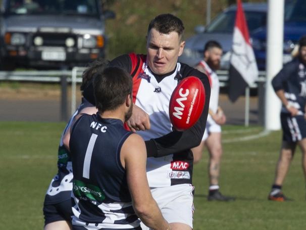 Christies Beach forward Daniel Nobes in action against Noarlunga during the SFL's round one. Picture: James Baker Photography