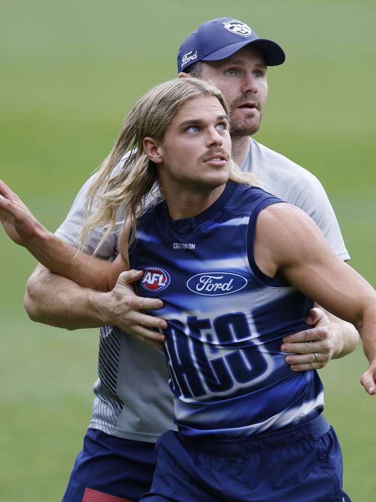 Patrick Dangerfield and Bailey Smith. Picture: Michael Klein