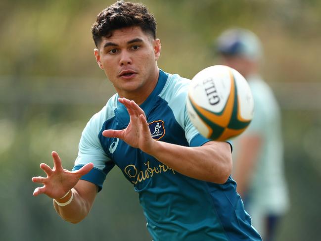 BRISBANE, AUSTRALIA - JUNE 25: Noah Lolesio during a Wallabies training session at Ballymore Stadium on June 25, 2024 in Brisbane, Australia. (Photo by Chris Hyde/Getty Images)