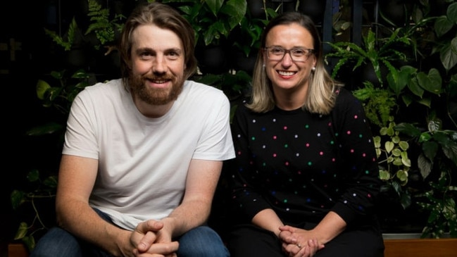 Brighte founder Katherine McConnell with investor Mike Cannon-Brookes says ‘there’s a really compelling argument as to why the government should contribute to the incentives around installing batteries’.