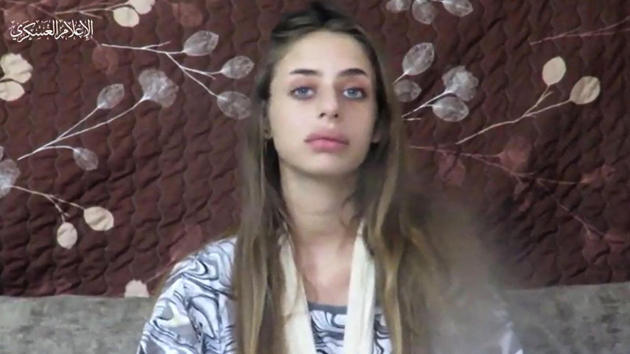 Mia Shem, 21, appeared alive in a hostage video released on October 16. Picture: Hamas Media Office/AFP