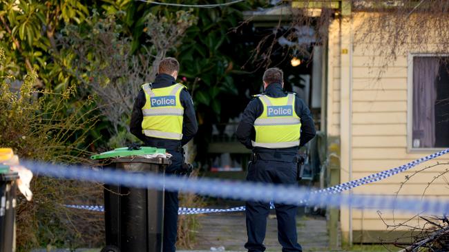 Police at the scene of a stabbing at Dandenong. Picture: Andrew Henshaw