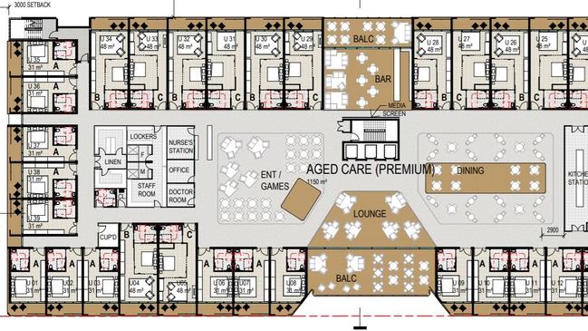 A floor plan of the aged care level in the new hospital being built at Bongaree. IMAGE: PD ONLINE