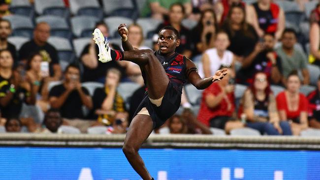 Irving Mosquito slotting his first AFL goal. Picture: Getty Images