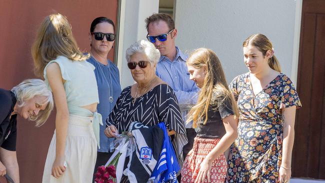 Funeral service for Rugby league legend Tommy Raudonikis  at Sacred Heart Catholic Church at Clear Island Waters on the Gold Coast on Friday.   Tommy Raudonikis'  wife, Trish  Raudonikis and family members.  Picture: Jerad Williams