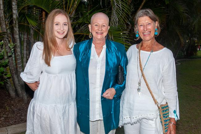 Lassara Camphuis, Bridgeen Doherty and Pauline Irving at Mantra Mackay for a Touch of Teal Soiree Trudy Crowley Foundation fundraising event 2022 Picture: Michaela Harlow